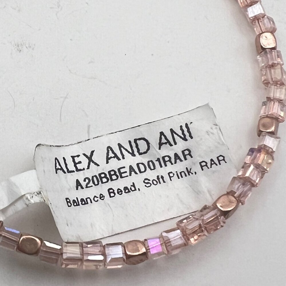 Alex And Ani Rose Gold Bangle Bracelet Balance Bead Soft Pink AB Square NWT - Picture 2 of 5